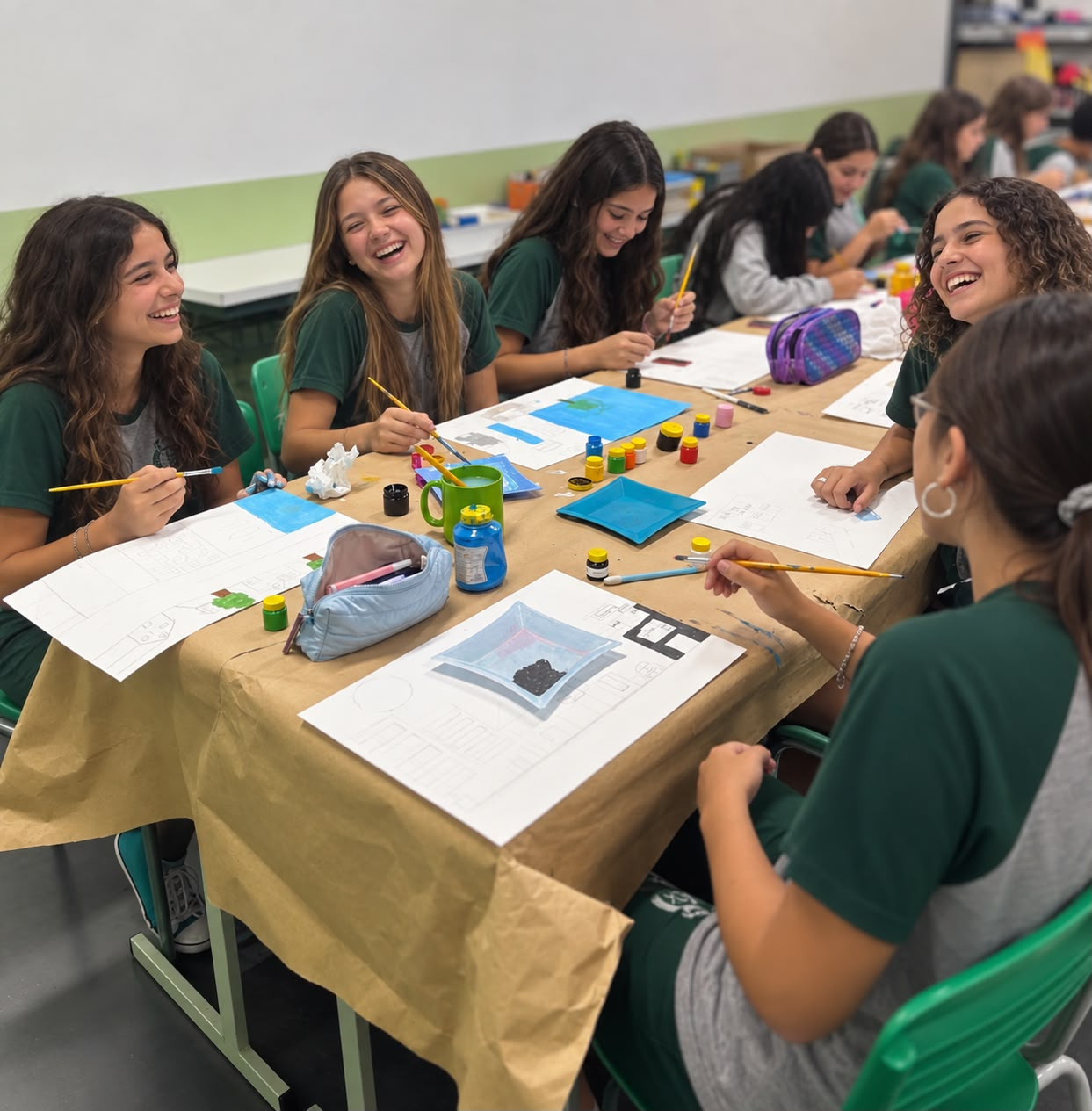 Estudantes do Ensino Médio participando de uma atividade prática de ciências